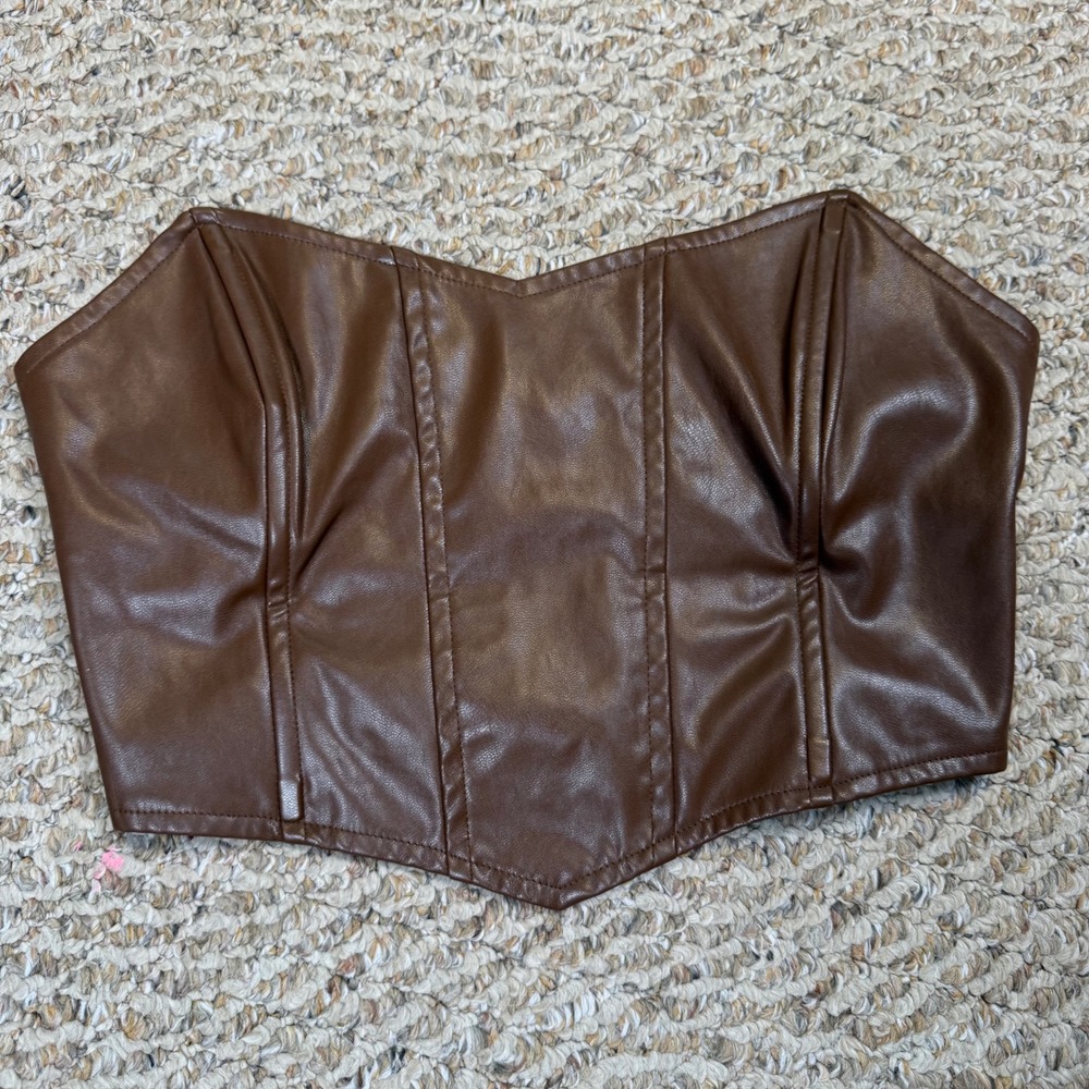 Princess Polly Brown Faux Leather Corset Top Strapless Bustier Night Out Size 6